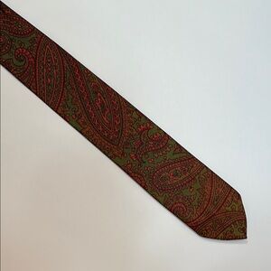 Rhodia Elegant Green and Red Paisley Tie woven in Italy Skinny 56 x 2”